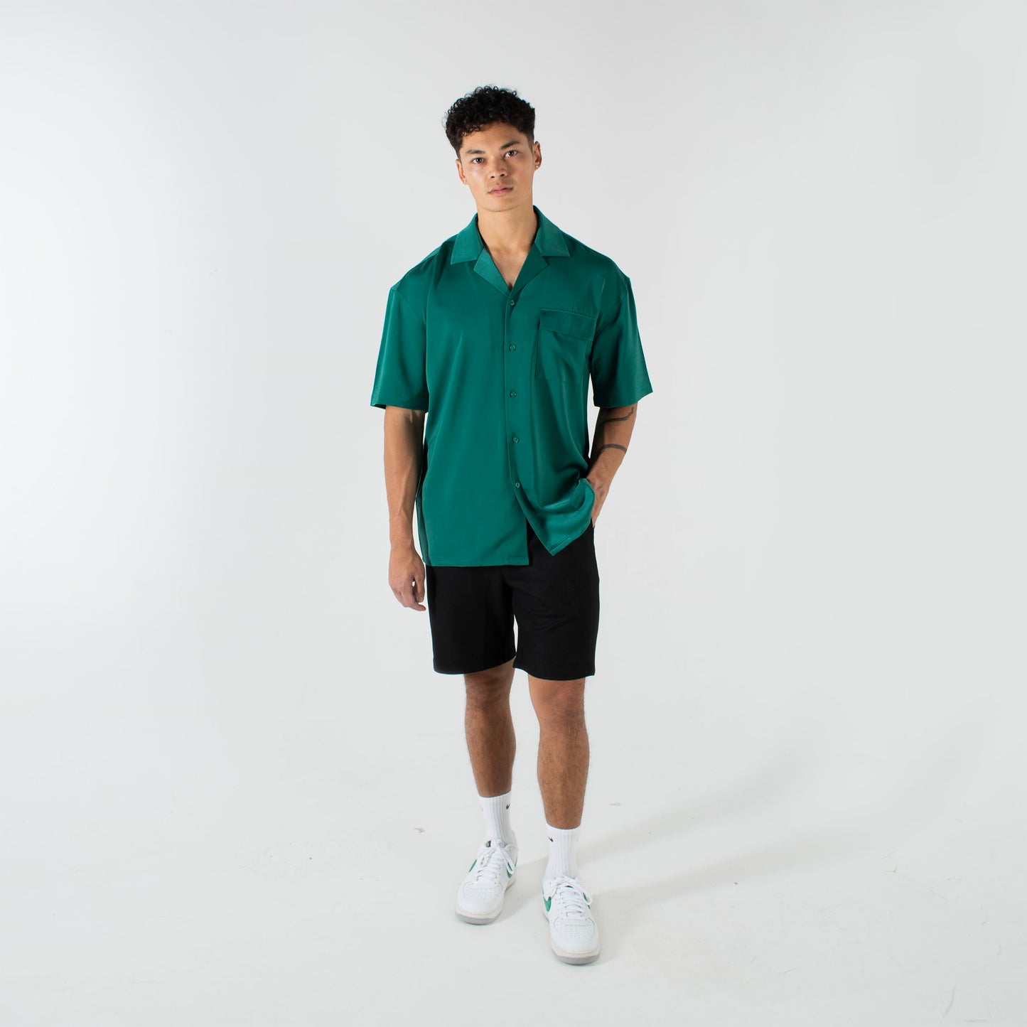 BLANK SATIN RELAXED FIT SHIRT - GREEN