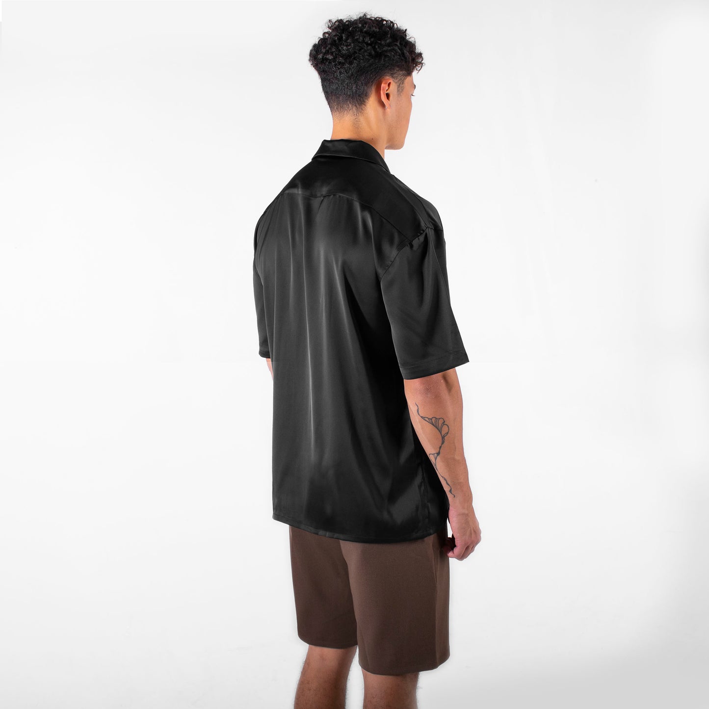 BLANK SATIN RELAXED FIT SHIRT - BLACK